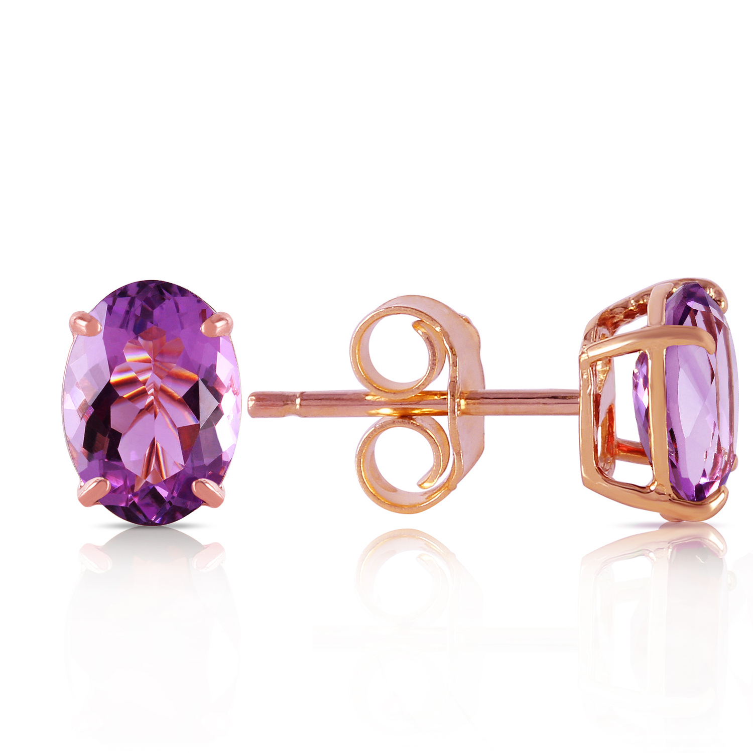 14k Solid Gold Stud Earring With Natural Amethysts Rose Gold 808$